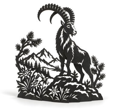 Swiss Scherenschnitt Alpine Ibex Papercut Folk Art