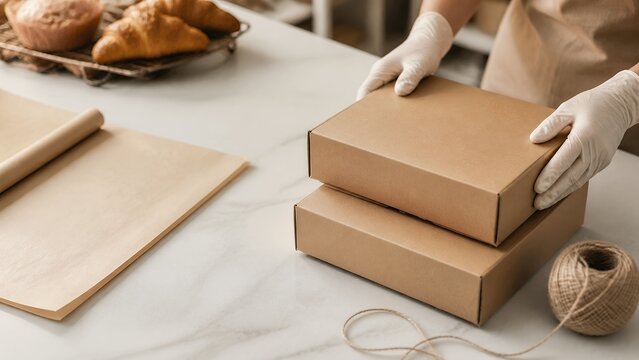 Blank Bakery Boxes Prepared For Online Pastry Orders
