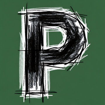 Large black and white letter P.