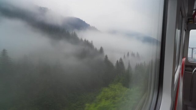 Fog drifting past a cable car window