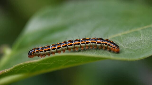 Caterpillar moving along a leaf edge