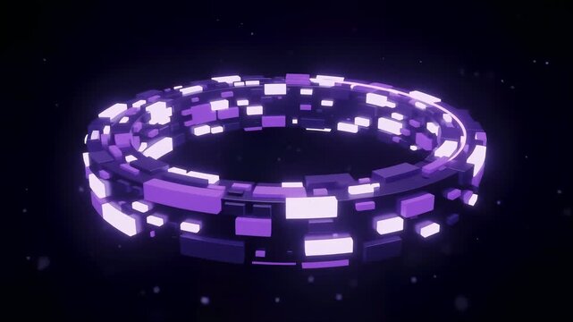 Seamless looping 3D animation of a glowing purple and white digital Mobius strip flowing continuously in a dark void representing infinite workflow and automated software updates.