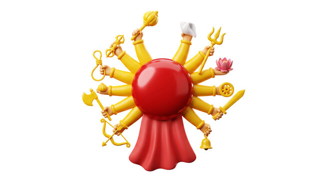 3d illustration of goddess durga arms with sacred weapons isolated on transparent background
