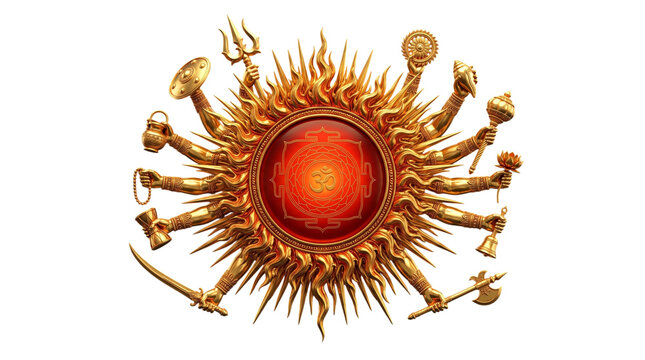 Golden multi armed hindu deity symbol isolated on white isolated on transparent background