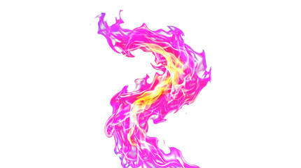 Fototapeta premium Vibrant pink and purple flame swoosh isolated on transparent background, 3D render with neon yellow core, ideal for gaming, esports, and social media graphics.