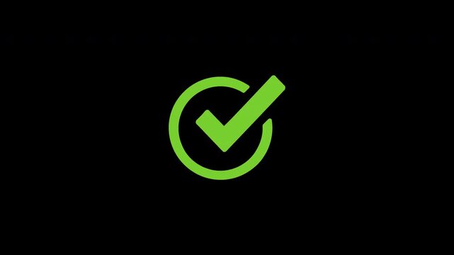 A high quality 4K animation showing a smooth green checkmark icon inside a circle symbolizing verification and successful task completion