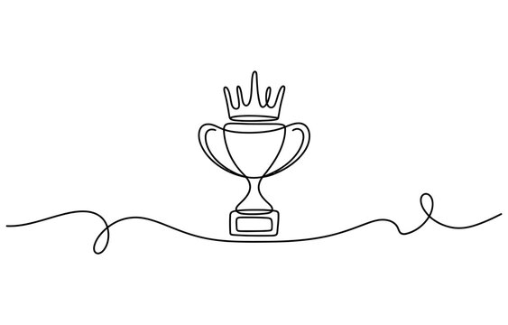 Continuous single line drawing of a trophy cup with a crown on top Vector, illustration