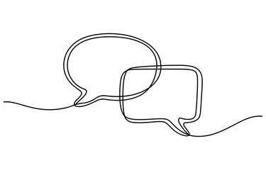 Obraz premium Continuous single line drawing of two speech bubbles for chat and communication Vector, illustration
