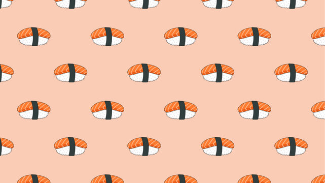 Seamless pattern of delicious salmon nigiri sushi.