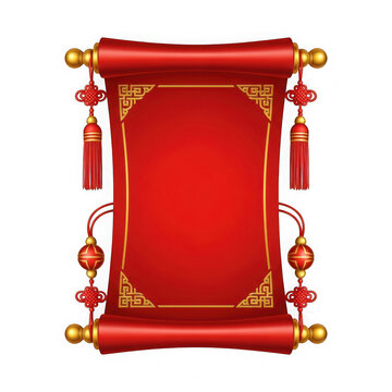 Red chinese scroll with decorative tassels