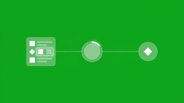 Abstract flowchart animation showing data processing and task completion on green screen