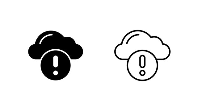 Cloud glyph and outline icon. Storage alert warning. Error.