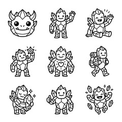 Obraz premium Cute Crystal Character Collection: Happy Gems, Fantasy Creatures, Geometric Monsters