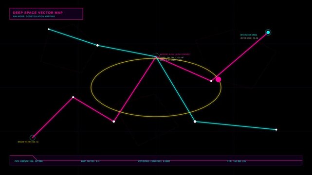 Futuristic Deep Space Vector Map Interface Animation with Dynamic Light Trajectory and Navigation