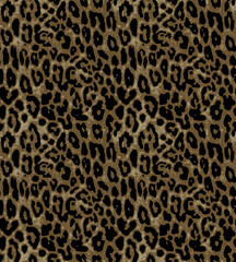 Dark Leopard Print Seamless Pattern Golden Brown Wild Animal Fur Graphics Background © Elymand