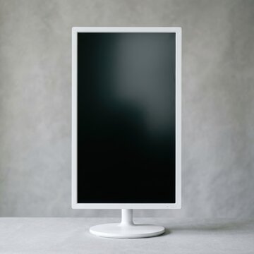 Modern turned-off flat screen tv on stand isolated on white background