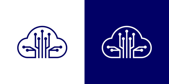 logo design combining cloud and circuit tech design vector icon idea