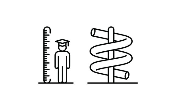 Height requirement for water slide icon showing graduate student height measurement ruler and spiral water slide vector line art