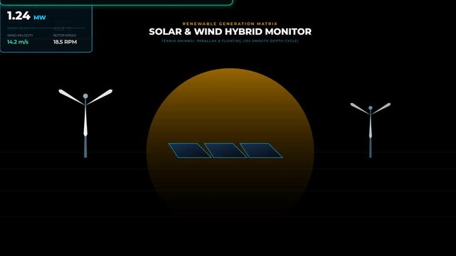 Renewable Energy Dashboard Animation Featuring Wind Turbines and Solar Panels for Power Generation