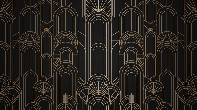 Abstract background with geometric art deco gold patterns and dark luxury lines