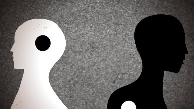 two human silhouettes forming a yin yang symbol in balanced composition