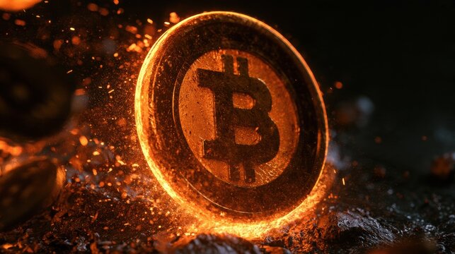 A single steady glowing coin maintains an amber glow while other volatile crypto assets fluctuate wildly around it in a dark setting.