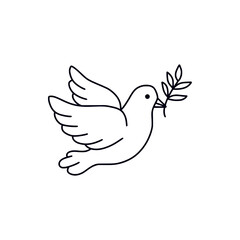 Obraz premium Peace Dove Flying with Olive Branch Line Art Vector Illustration
