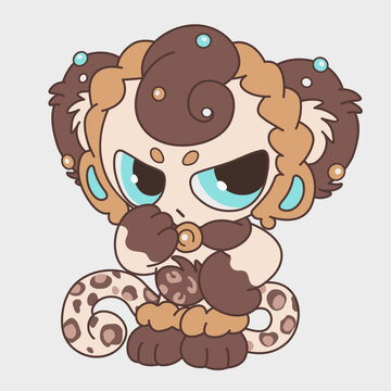 Cute cartoon lion girl with bangs. Funny character. Cartoon mascot design.