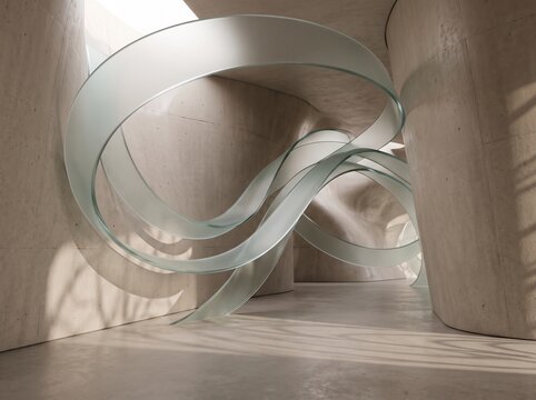 Abstract flowing ribbon shape on a dark grey background