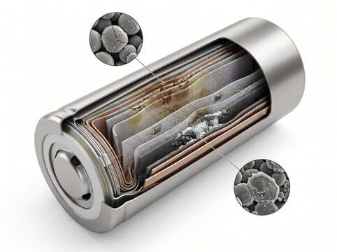 Cross section of a modern lithium ion battery cell