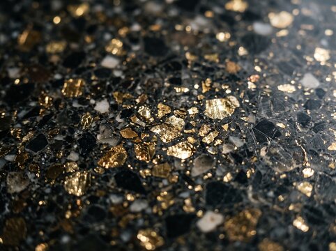 Abstract dark stone texture with sparkling golden fragments