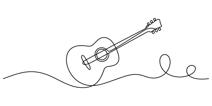 Acoustic guitar drawing made with one continuous black line