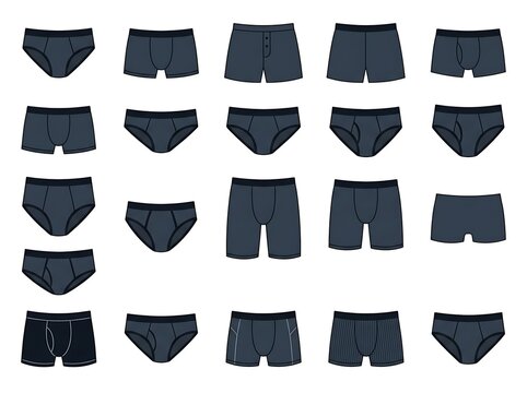Set of black mens underwear and boxer shorts icons