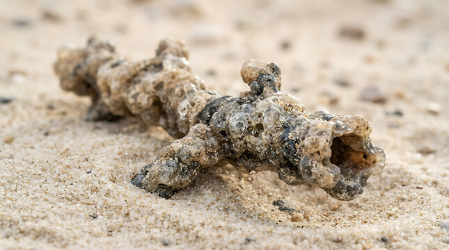 Fulgurite tube formed by lightning striking sand lies exposed on a desert floor, showcasing a rare geological wonder created by intense heat and melting quartz grains during a violent storm.