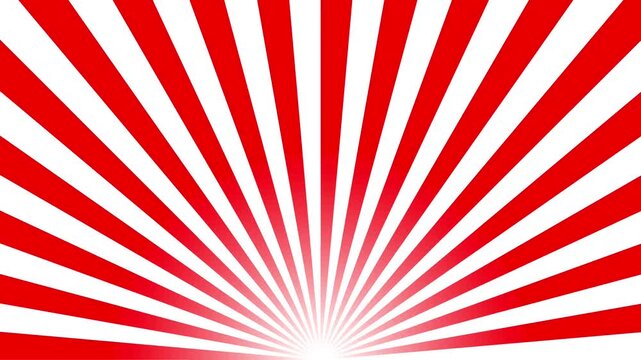 縁起のいい紅白カラーの集中線の背景アニメーション。下部が発光した日の出をイメージしたサンバースト素材