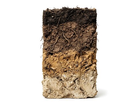 Cross section of soil layers with organic earth and roots
