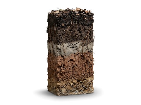 Cross section of soil layers with earth and roots