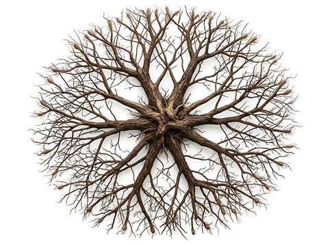 Top view of bare winter tree branches in a circular shape