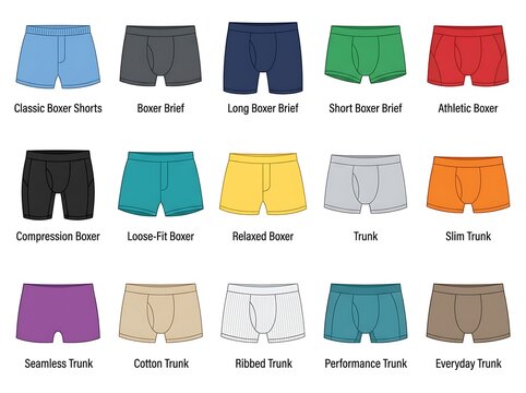 Set of various men underwear styles and colorful boxer shorts