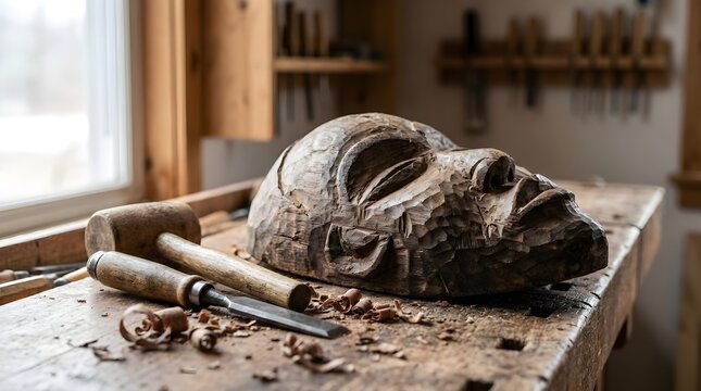 Indigenous Wooden Mask Carving In Progress