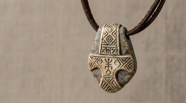 Tribal Amulet Pendant On Leather Cord