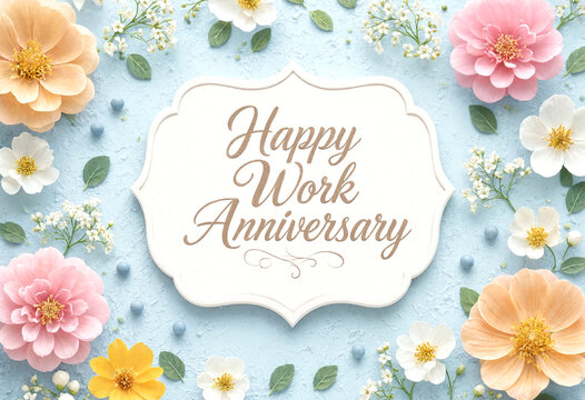 Beautiful floral design card for work anniversary celebration message