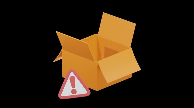 3D Empty Box Animation with Error and Warning Symbols
