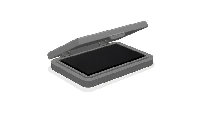 Open Gray Ink Pad with Black Ink for Official Document Stamping or Office Supply Illustrations