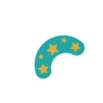 Teal crescent shape with yellow stars