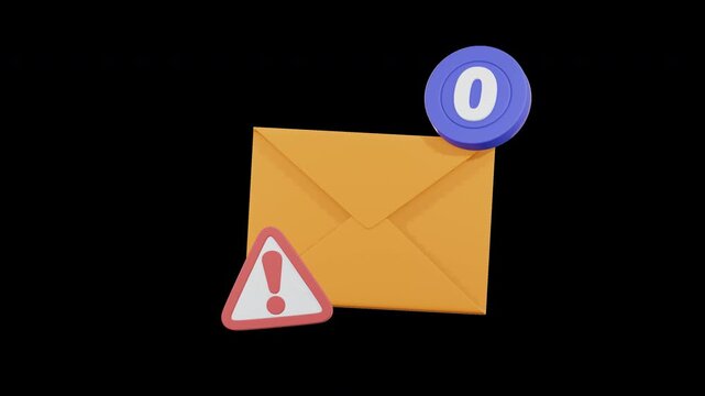 3D Empty Inbox Animation with Zero Notification and Warning Icon