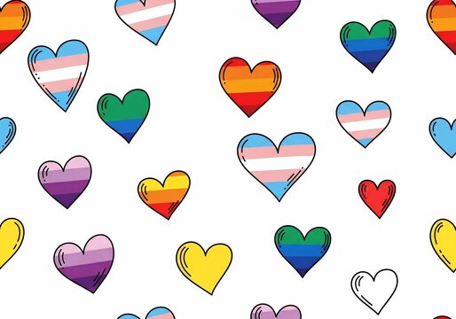 Rainbow & Trans Pride Hearts Pattern, Diversity Love Background, Abstract Symbol Art