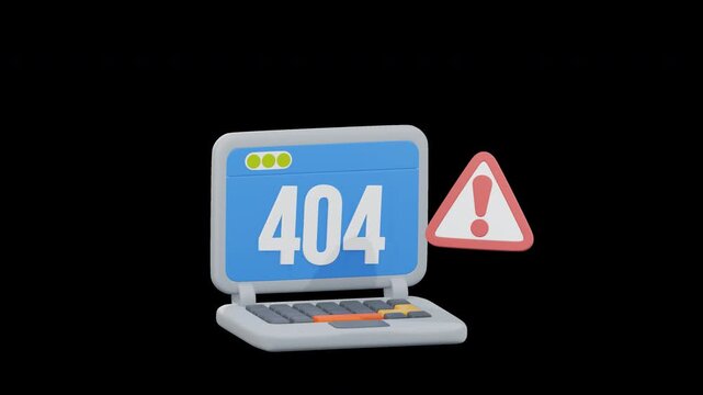 3D Animated Error 404 Page Not Found Laptop Icon