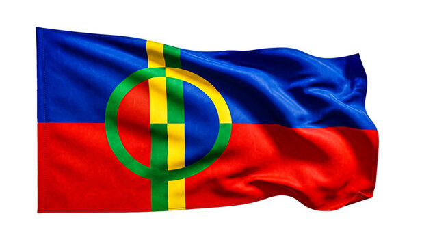 Sami flag with vibrant colors waving isolated on transparent background for national pride.