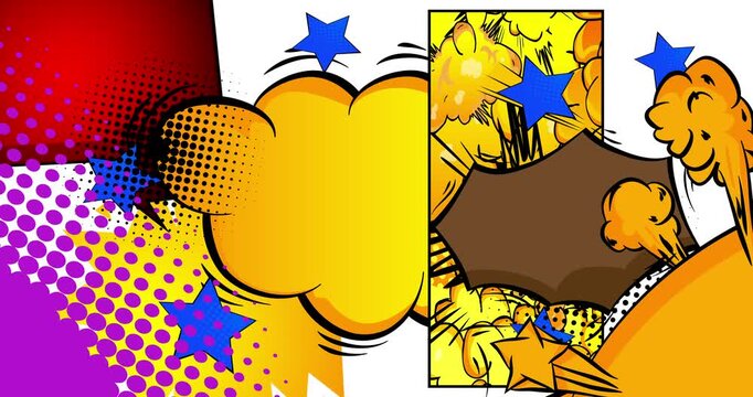 Cartoon background animation, comic book backdrop video. Retro comics pop art design.